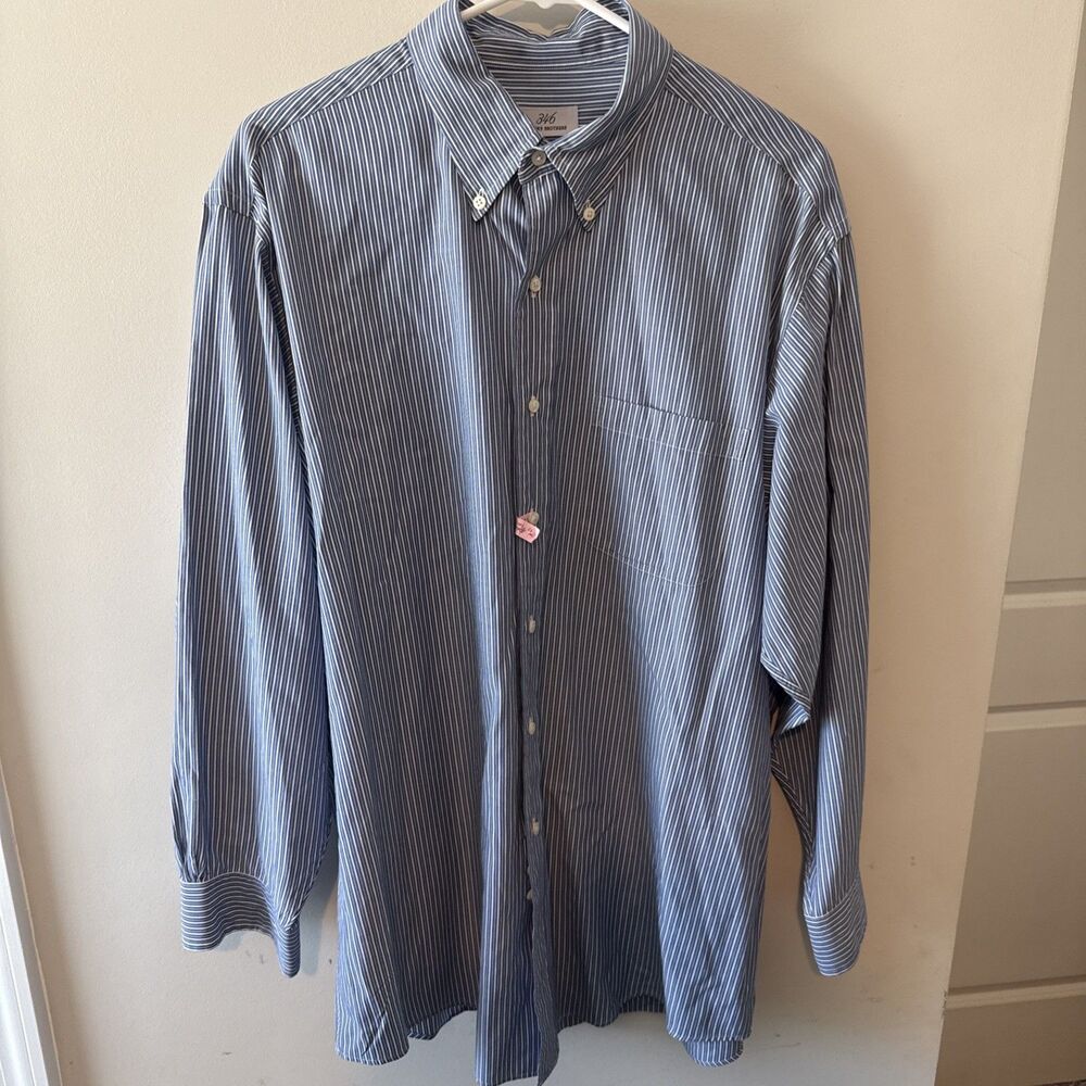 Brooks Brothers 346 Mens Blue Striped Cotton Dress Shirt 16-1/2 32/33